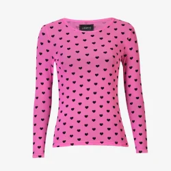 MESH LS TSHIRT - PINK BLACK FLOCK HEART