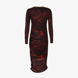 MESH LS LONG DRESS - BLACK BORDEAUX FLOWER,