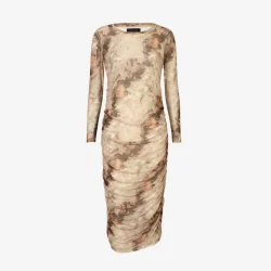 MESH LS LONG DRESS - BROWN GOLD MARBLE