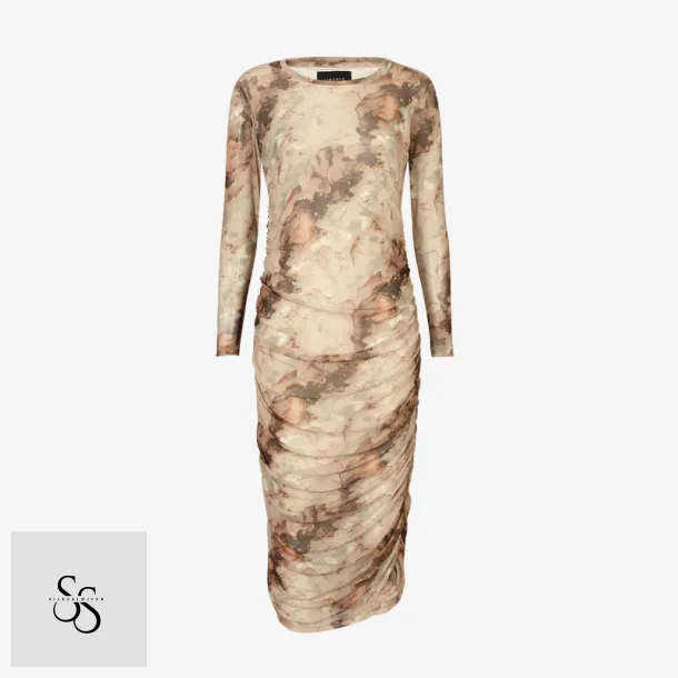 MESH LS LONG DRESS - BROWN GOLD MARBLE