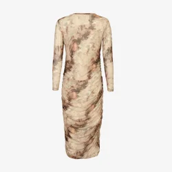 MESH LS LONG DRESS - BROWN GOLD MARBLE