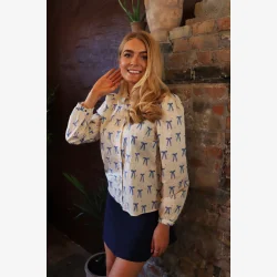 FLORA LS BLOUSE - CREME BLUE BOW HEARTS,