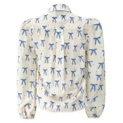 FLORA LS BLOUSE - CREME BLUE BOW HEARTS,