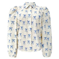 FLORA LS BLOUSE - CREME BLUE BOW HEARTS,
