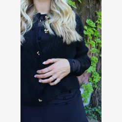 FRO O-NECK CARDIGAN - BLACK,