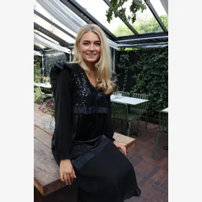 NOR LS FRILL DRESS - BLACK SEQUINS