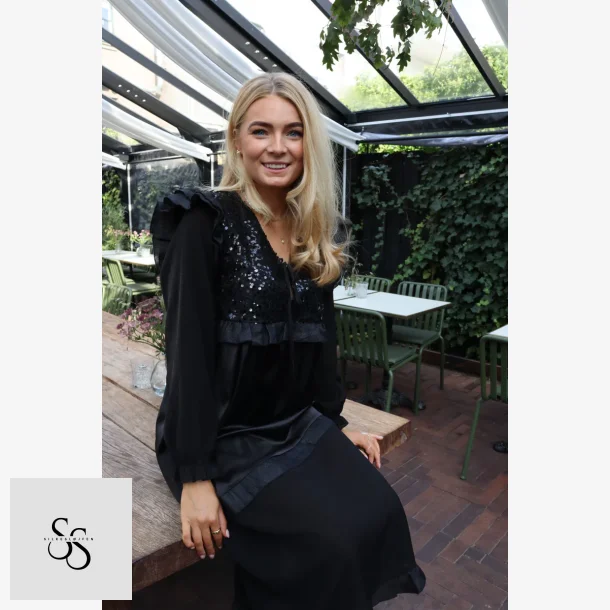 NOR LS FRILL DRESS - BLACK SEQUINS