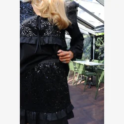 NOR LS FRILL BLOUSE - BLACK SEQUINS