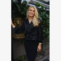 TIKI LS TWIST BLOUSE -  BLACK DIAMOND