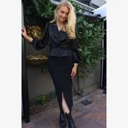 TIKI LS TWIST BLOUSE -  BLACK DIAMOND