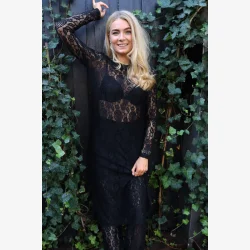 LACY LS LONG DRESS - BLACK LACE