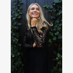 LACY LS LONG DRESS - BLACK LACE