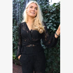 TIKI LS TWIST BLOUSE - BLACK LACE