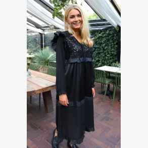 NOR LS FRILL DRESS - BLACK SEQUINS