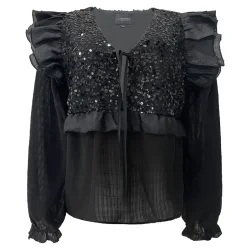 NOR LS FRILL BLOUSE - BLACK SEQUINS