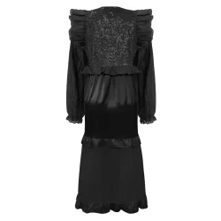 NOR LS FRILL DRESS - BLACK SEQUINS
