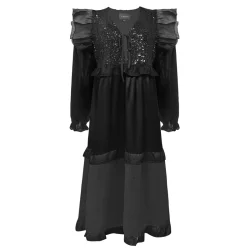 NOR LS FRILL DRESS - BLACK SEQUINS