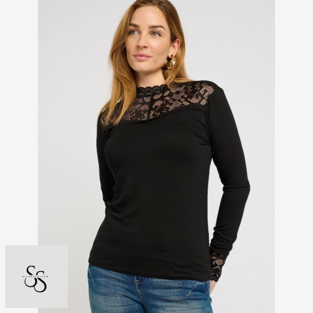 Cream Blonde Jersey Bluse Sort