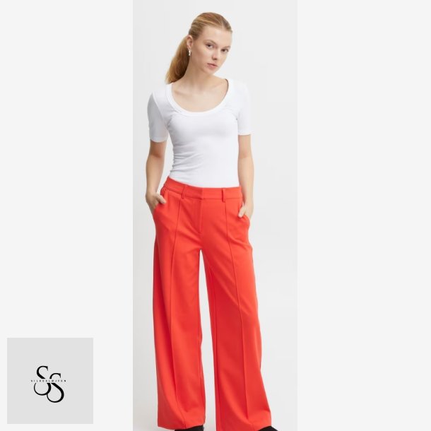 ICHI Wide Leg Bukser med vide 'KATE' i Hot Coral