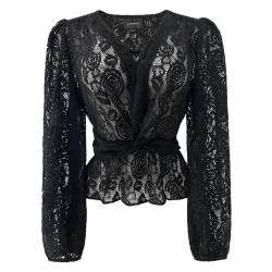 TIKI LS TWIST BLOUSE - BLACK LACE